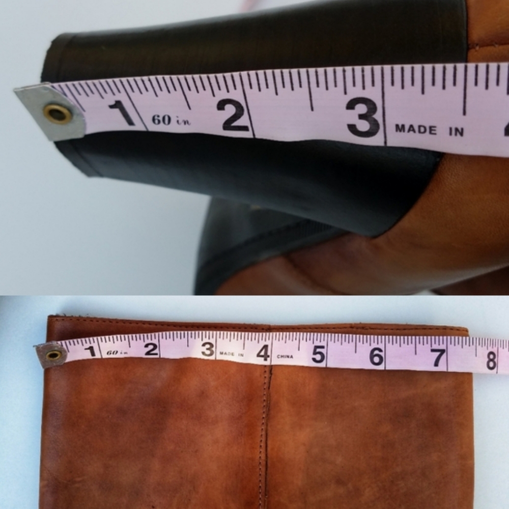 Y2K Brown leather stack heel slip on knee boots boho - Picture 8 of 8